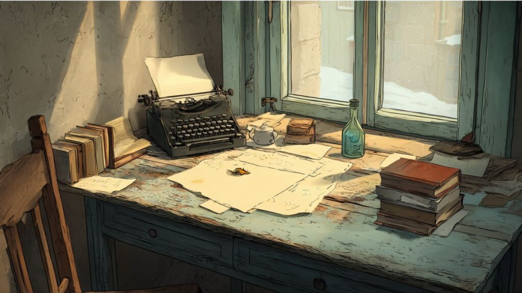 ソビエトアニメをイメージした机の風景