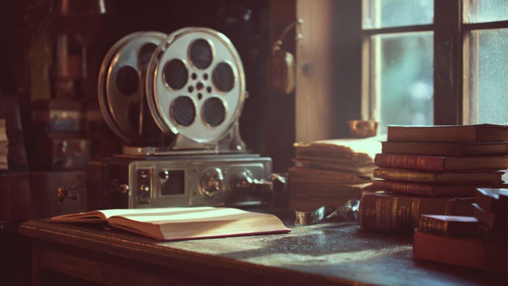ロシア映画をイメージした映写機のある机の風景